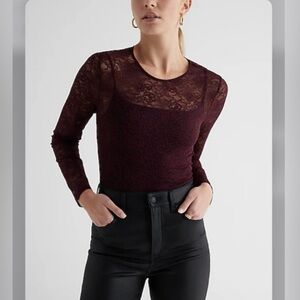 Express Burgundy Lace Long Sleeve Top